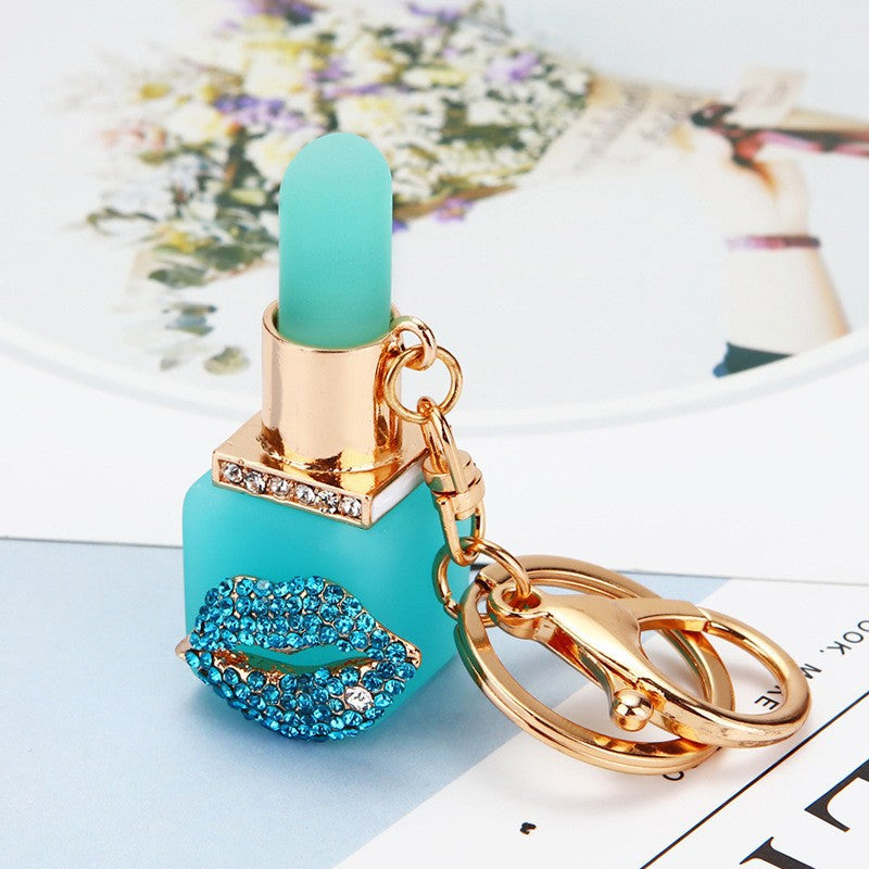 Wholesale Creative Resin Lipstick Shape Diamond-encrusted Metal Keychain